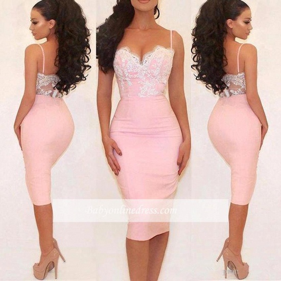 Glamorous Pink Mermaid Party Dress Spaghetti Straps Lace Prom Dress_1