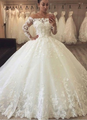 Chic Flowers Ball Gown Wedding Dresses | Off-the-Shoulder Bridal Gowns_1