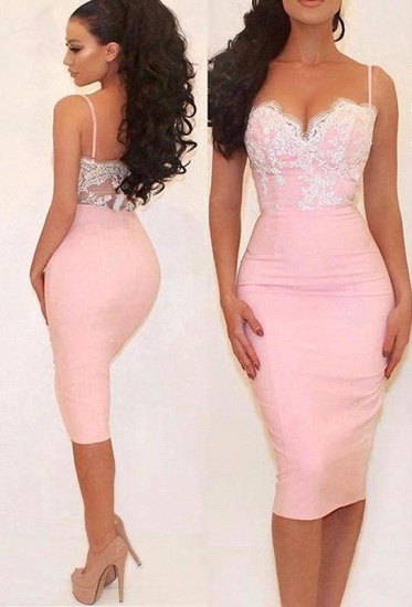 Glamorous Pink Mermaid Party Dress Spaghetti Straps Lace Prom Dress_2