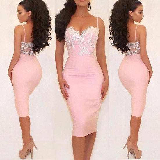 Glamorous Pink Mermaid Party Dress Spaghetti Straps Lace Prom Dress_3