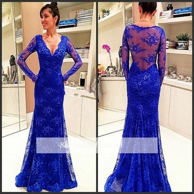 Elegant Long-Sleeve Royal-Blue Evening Gowns Lace Prom Dress_1