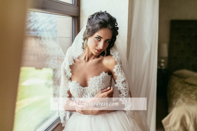 Elegant Lace Sweetheart Princess Tulle Beadings Wedding Dresses_1