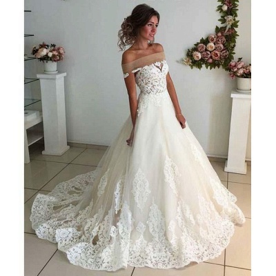 Elegant Puffy Wedding Dresses | Off-the-Shoulder Lace Appliques Bridal Gowns_3