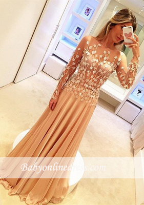 Gorgeous Long Sleeves Chiffon Evening Gowns Long Appliques Prom Dresses_3