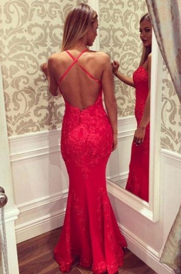 Sweetheart Spaghetti Floor-length Appliques Mermaid Prom Dresses_4