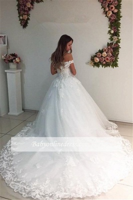 White Ball Gown Wedding Dresses | Off-the-Shoulder Puffy Bridal Gowns_1