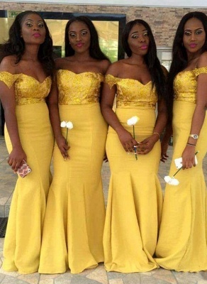 New Yellow Mermaid Bridesmaid Dresses | Sequins Off-the-Shoulder Maid of the Honor Dress_1