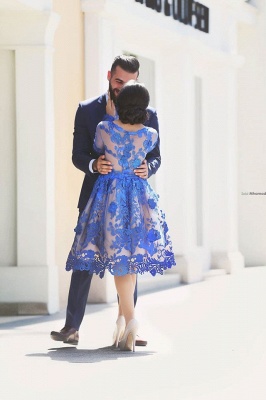 Royal Blue Short Homecoming Dresses Long Sleeves Lace Cocktail Dresses_4