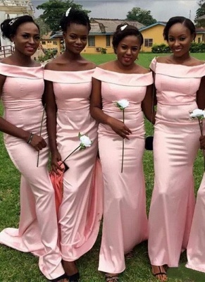 Simple Pink Mermaid Bridesmaid Dress | Off-the-Shoulder Maid of the Honor Dress_4