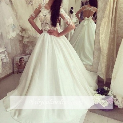 Sweep Train Sweep Train Half Sleeves Bow Gorgeous A-line Wedding Dress_1