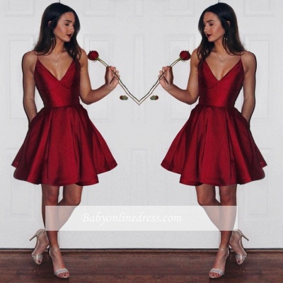 Newest Short Spaghetti-strap Sleeveless Ruby Homecoming Dress_1